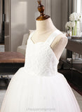 Denise Ball-Gown/Princess Sweetheart Tea-Length Satin Tulle Lace Junior Bridesmaid Dress With Bow(s) STIP0013597