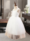 Denise Ball-Gown/Princess Sweetheart Tea-Length Satin Tulle Lace Junior Bridesmaid Dress With Bow(s) STIP0013597