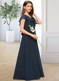 Kristina A-Line V-neck Floor-Length Chiffon Junior Bridesmaid Dress With Bow(s) Cascading Ruffles STIP0013599