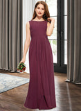 Brenna A-Line Scoop Neck Floor-Length Chiffon Lace Junior Bridesmaid Dress With Ruffle Bow(s) STIP0013600