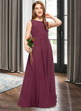 Brenna A-Line Scoop Neck Floor-Length Chiffon Lace Junior Bridesmaid Dress With Ruffle Bow(s) STIP0013600