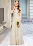 Kaliyah A-Line V-neck Floor-Length Chiffon Junior Bridesmaid Dress With Cascading Ruffles STIP0013603