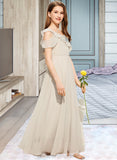 Kaliyah A-Line V-neck Floor-Length Chiffon Junior Bridesmaid Dress With Cascading Ruffles STIP0013603