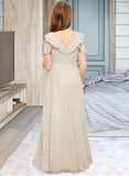 Kaliyah A-Line V-neck Floor-Length Chiffon Junior Bridesmaid Dress With Cascading Ruffles STIP0013603