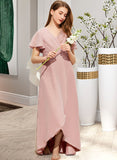 Jocelynn A-Line V-neck Asymmetrical Chiffon Junior Bridesmaid Dress With Ruffle STIP0013604