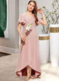 Jocelynn A-Line V-neck Asymmetrical Chiffon Junior Bridesmaid Dress With Ruffle STIP0013604