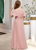 Jocelynn A-Line V-neck Asymmetrical Chiffon Junior Bridesmaid Dress With Ruffle STIP0013604