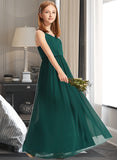 Aliya A-Line V-neck Floor-Length Chiffon Junior Bridesmaid Dress With Ruffle STIP0013606