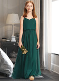 Aliya A-Line V-neck Floor-Length Chiffon Junior Bridesmaid Dress With Ruffle STIP0013606