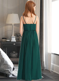 Aliya A-Line V-neck Floor-Length Chiffon Junior Bridesmaid Dress With Ruffle STIP0013606