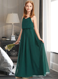 Aliya A-Line V-neck Floor-Length Chiffon Junior Bridesmaid Dress With Ruffle STIP0013606