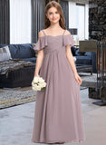 Tara A-Line Off-the-Shoulder Floor-Length Chiffon Junior Bridesmaid Dress With Ruffle STIP0013610