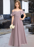 Tara A-Line Off-the-Shoulder Floor-Length Chiffon Junior Bridesmaid Dress With Ruffle STIP0013610