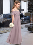 Tara A-Line Off-the-Shoulder Floor-Length Chiffon Junior Bridesmaid Dress With Ruffle STIP0013610