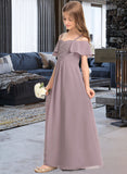 Tara A-Line Off-the-Shoulder Floor-Length Chiffon Junior Bridesmaid Dress With Ruffle STIP0013610