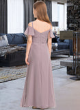 Tara A-Line Off-the-Shoulder Floor-Length Chiffon Junior Bridesmaid Dress With Ruffle STIP0013610