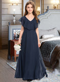 Dana A-Line V-neck Floor-Length Chiffon Junior Bridesmaid Dress STIP0013611