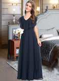 Dana A-Line V-neck Floor-Length Chiffon Junior Bridesmaid Dress STIP0013611