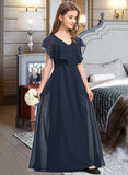 Dana A-Line V-neck Floor-Length Chiffon Junior Bridesmaid Dress STIP0013611