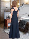 Dana A-Line V-neck Floor-Length Chiffon Junior Bridesmaid Dress STIP0013611