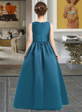 Kayla Ball-Gown/Princess V-neck Floor-Length Satin Junior Bridesmaid Dress With Ruffle STIP0013613