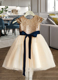 Tanya A-Line Scoop Neck Knee-Length Tulle Junior Bridesmaid Dress With Sash STIP0013617