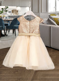 Tanya A-Line Scoop Neck Knee-Length Tulle Junior Bridesmaid Dress With Sash STIP0013617