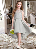 Janelle A-Line Scoop Neck Asymmetrical Satin Junior Bridesmaid Dress STIP0013618