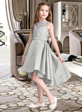 Janelle A-Line Scoop Neck Asymmetrical Satin Junior Bridesmaid Dress STIP0013618