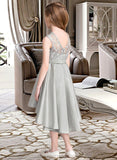 Janelle A-Line Scoop Neck Asymmetrical Satin Junior Bridesmaid Dress STIP0013618