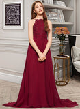 Mariela A-Line Scoop Neck Sweep Train Chiffon Lace Junior Bridesmaid Dress STIP0013620