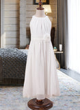 Lindsay A-Line Scoop Neck Ankle-Length Chiffon Junior Bridesmaid Dress With Flower(s) STIP0013621