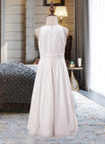 Lindsay A-Line Scoop Neck Ankle-Length Chiffon Junior Bridesmaid Dress With Flower(s) STIP0013621