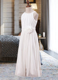 Lindsay A-Line Scoop Neck Ankle-Length Chiffon Junior Bridesmaid Dress With Flower(s) STIP0013621