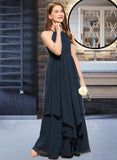 Piper A-Line Scoop Neck Floor-Length Chiffon Junior Bridesmaid Dress With Cascading Ruffles STIP0013622