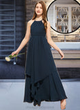 Piper A-Line Scoop Neck Floor-Length Chiffon Junior Bridesmaid Dress With Cascading Ruffles STIP0013622