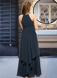 Piper A-Line Scoop Neck Floor-Length Chiffon Junior Bridesmaid Dress With Cascading Ruffles STIP0013622