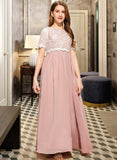 Lila A-Line Scoop Neck Floor-Length Chiffon Lace Junior Bridesmaid Dress STIP0013623