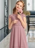 Hallie A-Line Scoop Neck Floor-Length Chiffon Lace Junior Bridesmaid Dress STIP0013624