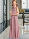 Hallie A-Line Scoop Neck Floor-Length Chiffon Lace Junior Bridesmaid Dress STIP0013624