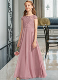 Hallie A-Line Scoop Neck Floor-Length Chiffon Lace Junior Bridesmaid Dress STIP0013624