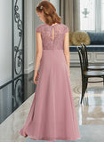 Hallie A-Line Scoop Neck Floor-Length Chiffon Lace Junior Bridesmaid Dress STIP0013624