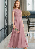 Hallie A-Line Scoop Neck Floor-Length Chiffon Lace Junior Bridesmaid Dress STIP0013624