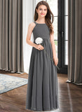 Sandra A-Line Scoop Neck Floor-Length Chiffon Junior Bridesmaid Dress With Ruffle Lace STIP0013625