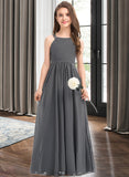 Sandra A-Line Scoop Neck Floor-Length Chiffon Junior Bridesmaid Dress With Ruffle Lace STIP0013625