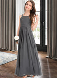 Sandra A-Line Scoop Neck Floor-Length Chiffon Junior Bridesmaid Dress With Ruffle Lace STIP0013625