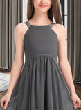 Sandra A-Line Scoop Neck Floor-Length Chiffon Junior Bridesmaid Dress With Ruffle Lace STIP0013625