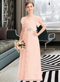 Sal A-Line Scoop Neck Floor-Length Lace Junior Bridesmaid Dress With Beading Bow(s) Cascading Ruffles STIP0013627