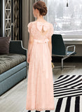 Sal A-Line Scoop Neck Floor-Length Lace Junior Bridesmaid Dress With Beading Bow(s) Cascading Ruffles STIP0013627