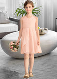 Matilda A-Line V-neck Knee-Length Chiffon Lace Junior Bridesmaid Dress With Cascading Ruffles STIP0013630